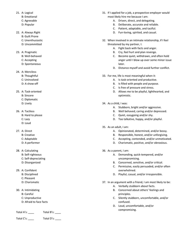 The Hartman Personality Profile