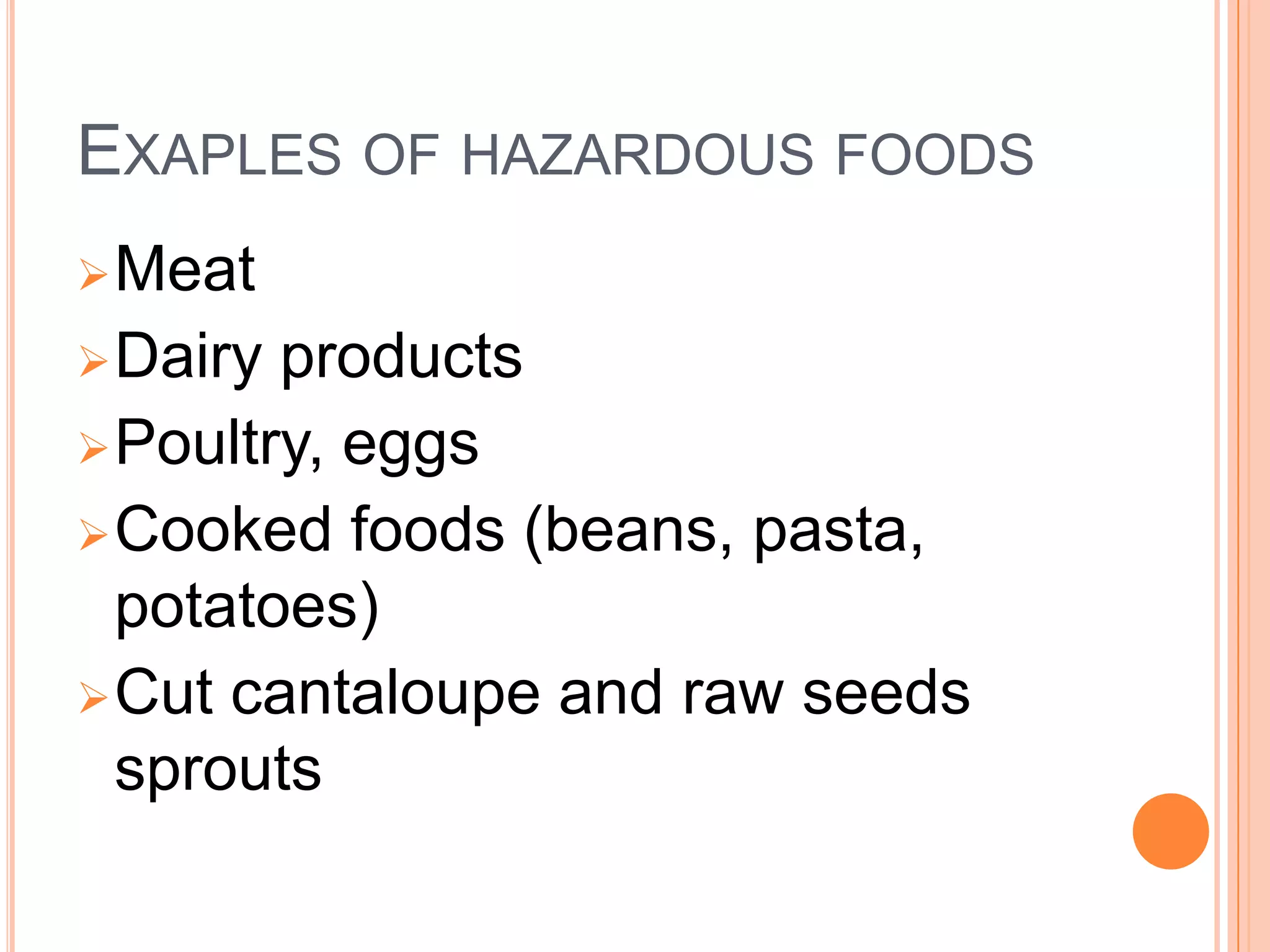 Exaples of hazardous foodsMeat