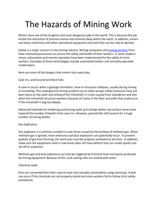 Mining Accident Risk The hazards of mining work | DOCX