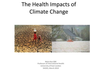 Mala Rao OBE
Professor of International Health
University of East London
SHOES, March 2014
The Health Impacts of
Climate Change
 
