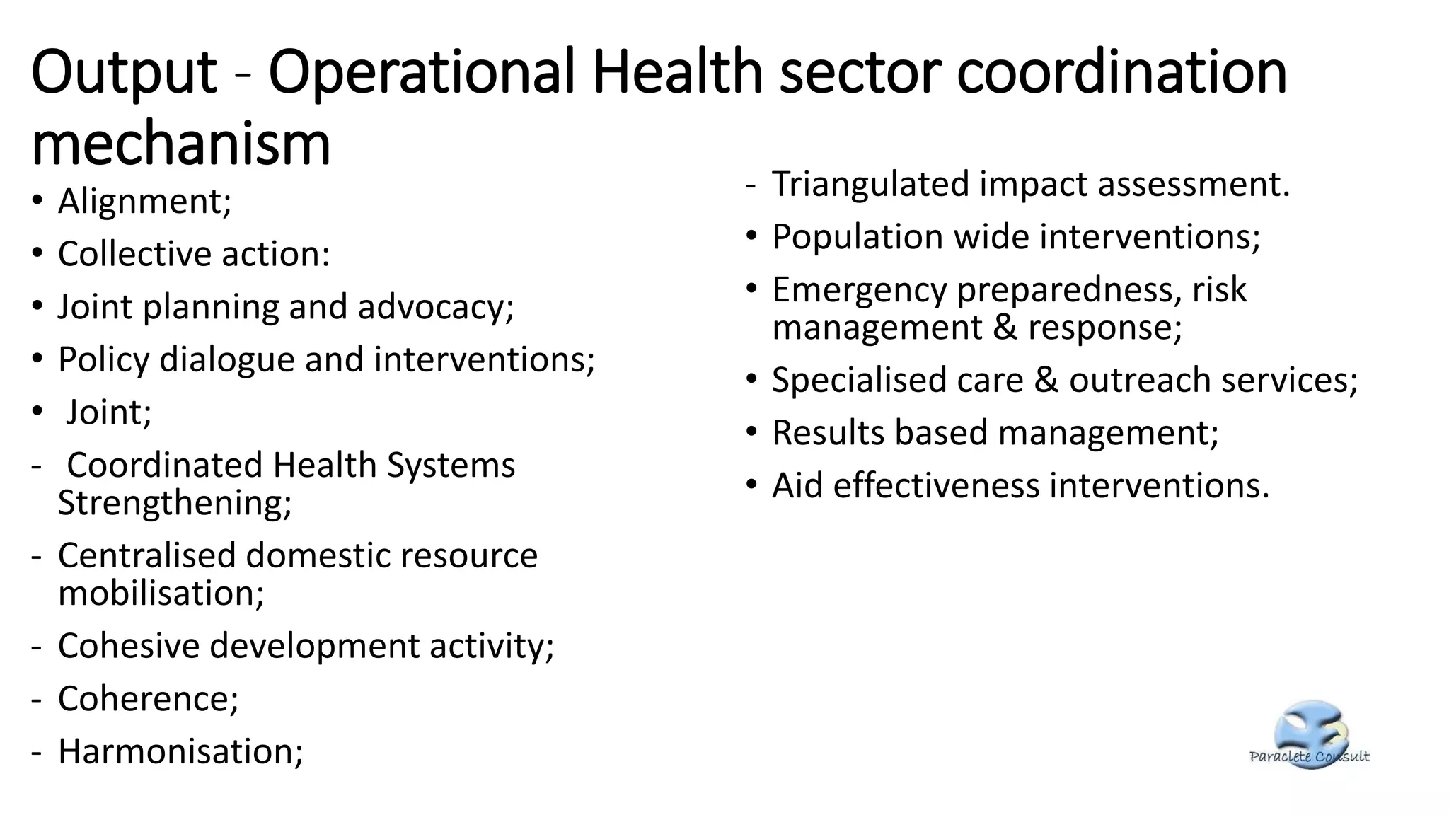 Health Sector Development The Health Sector Development Partner Forum - logical overview | PPTX