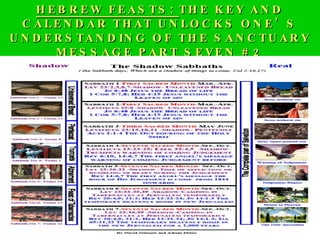 HEBREW FEASTS:  THE KEY AND CALENDAR THAT UNLOCKS ONE’S UNDERSTANDING OF THE SANCTUARY MESSAGE PART SEVEN # 2 