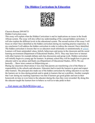 The Hidden Curriculum In Education | PDF