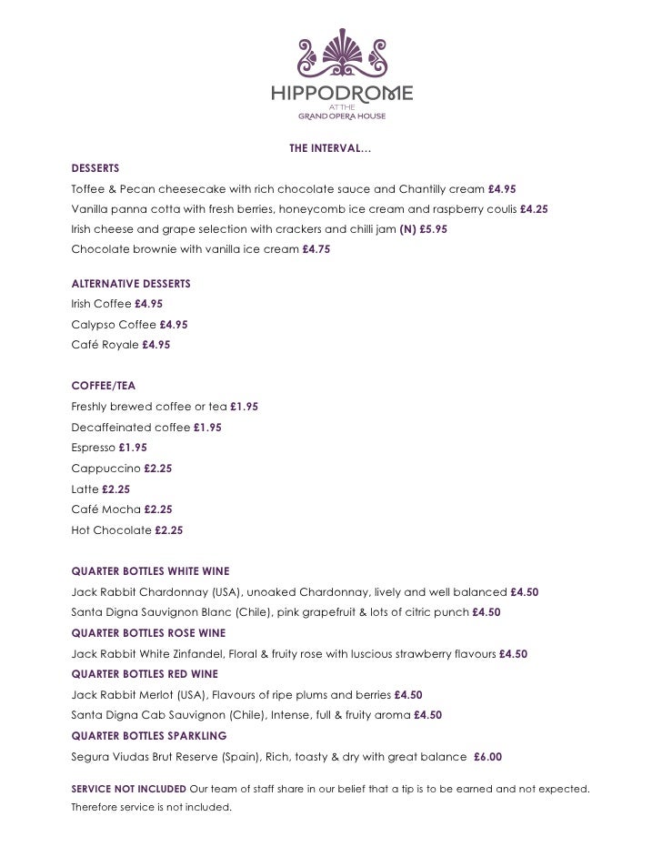 Hippodrome Restaurant Belfast Menu Hippodrome Restaurant Belfast Menu