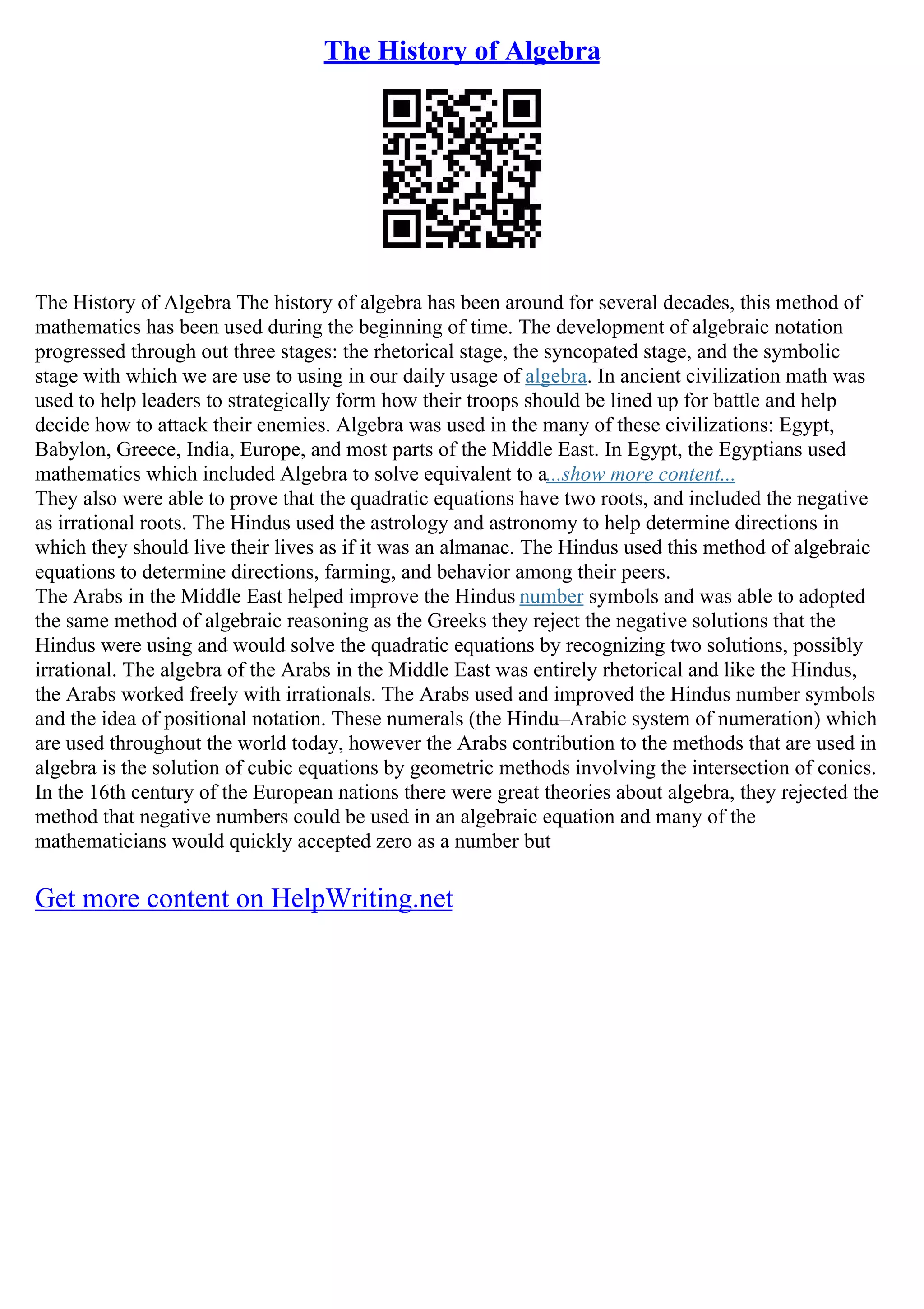 The History Of Algebra PDF