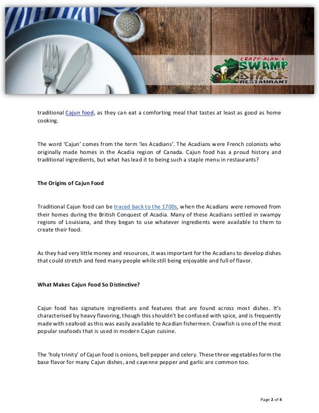 The history of cajun food from the deep south to a popular restaurant dish