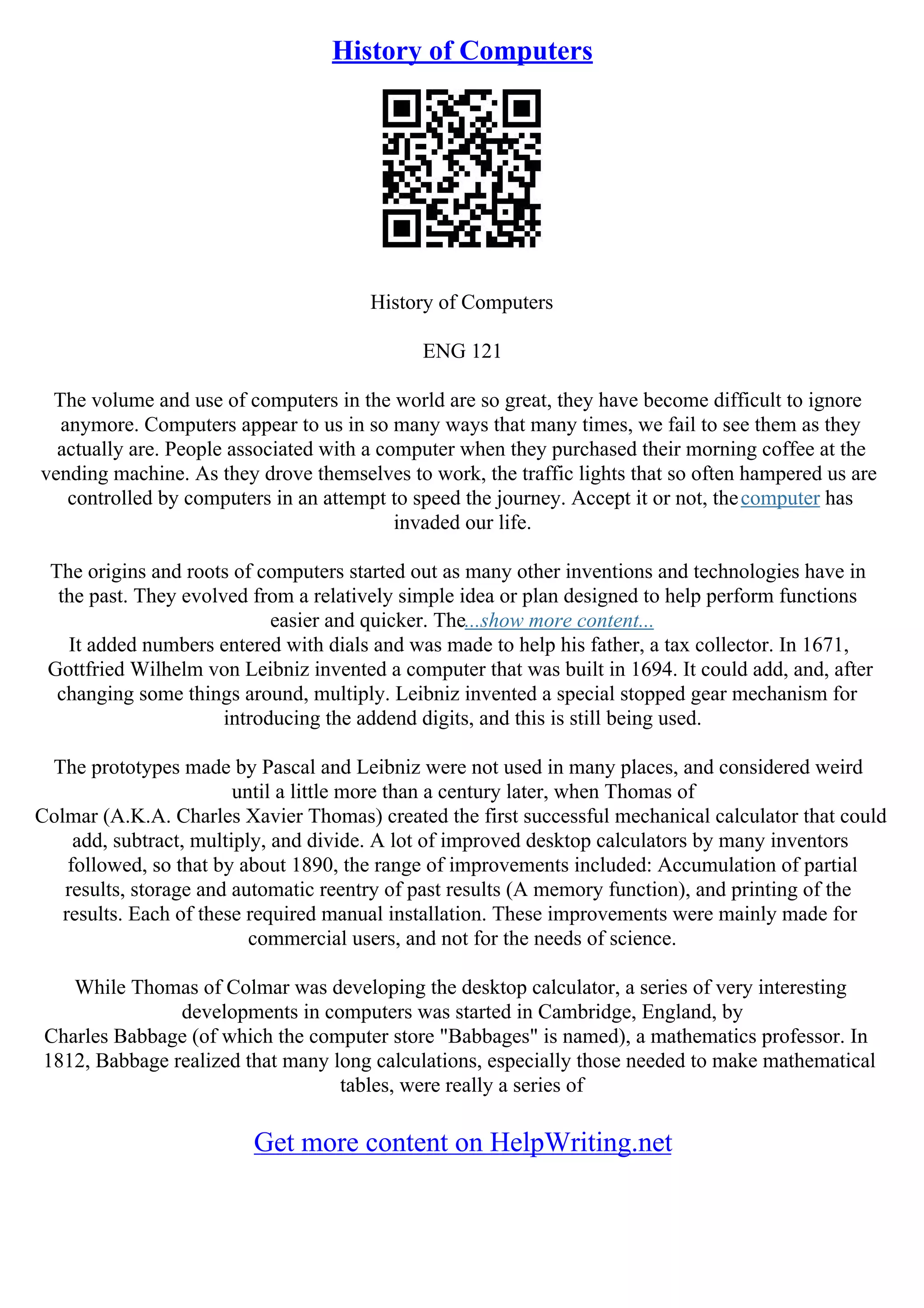 The History Of Computers Essay | PDF