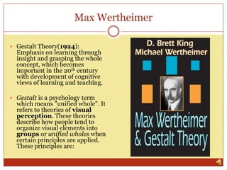 Max Wertheimer

 Gestalt Theory(1924):
  Emphasis on learning through
  insight and grasping the whole
  concept, which b...