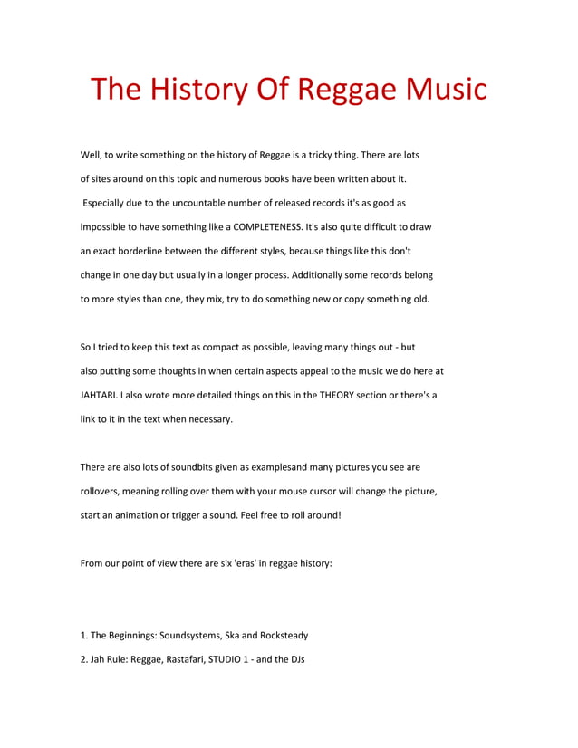 The history of reggae music pdf