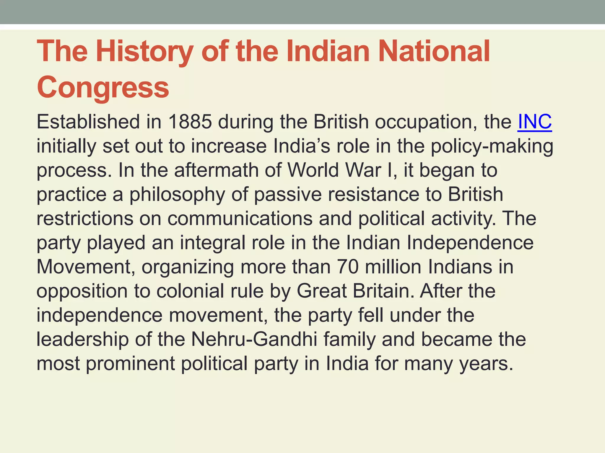 The history of the indian national congress | PPTX