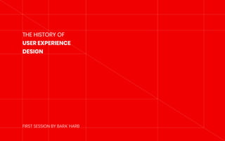 THE HISTORY OF
USER EXPERIENCE
DESIGN
FIRST SESSION BY BARA’ HARB
 