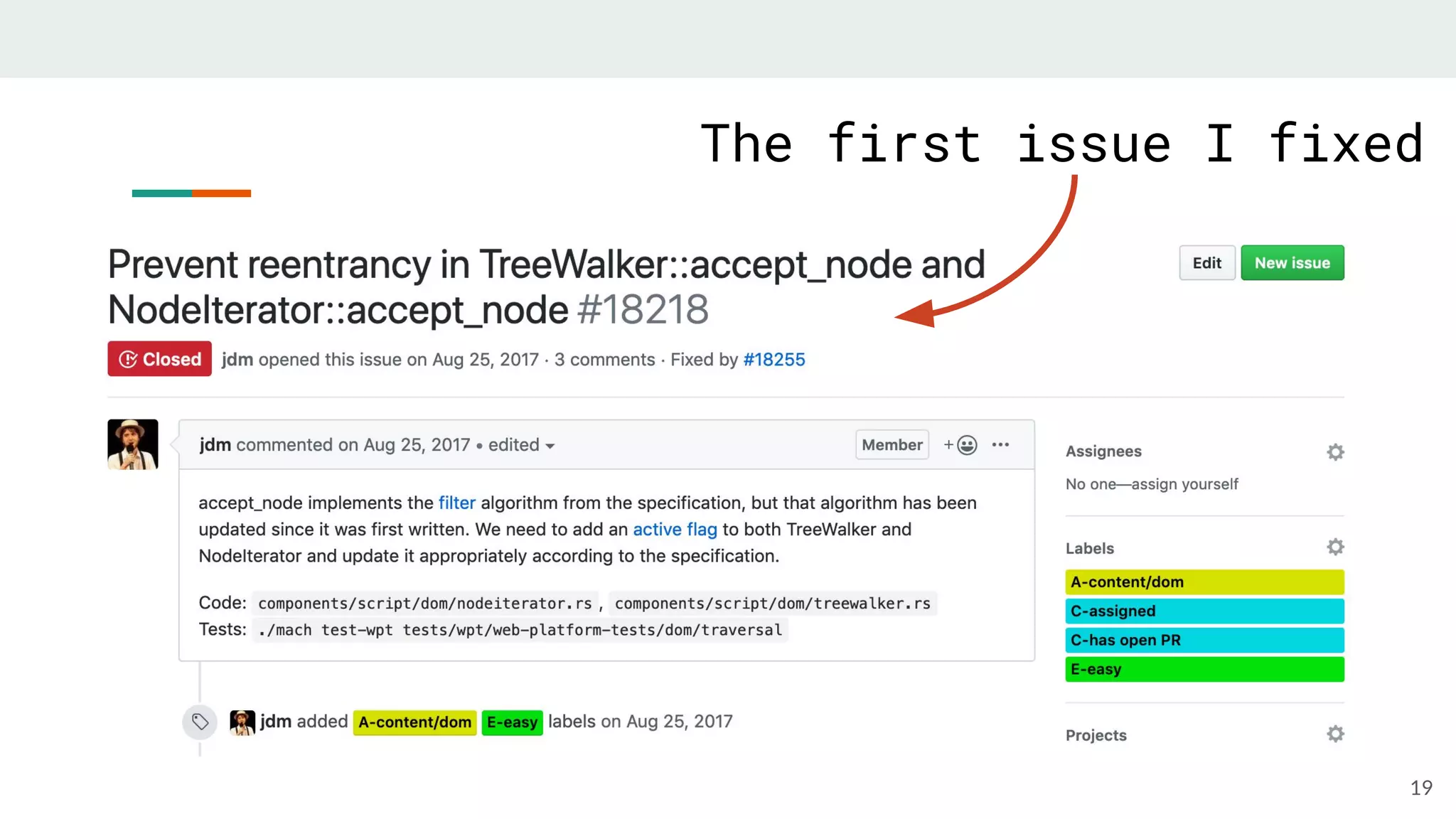 19
The first issue I fixed
 