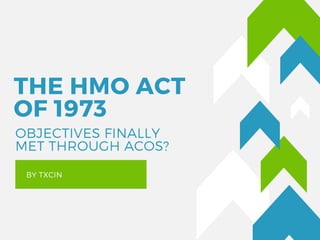 THE HMO ACT
OF 1973
BY TXCIN
OBJECTIVES FINALLY
MET THROUGH ACOS?
 