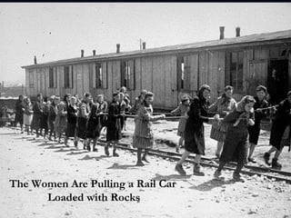 The Women Are Pulling a Rail Car  Loaded with Rocks 
