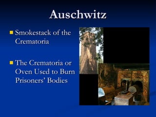 Auschwitz Smokestack of the Crematoria The Crematoria or Oven Used to Burn Prisoners’ Bodies 