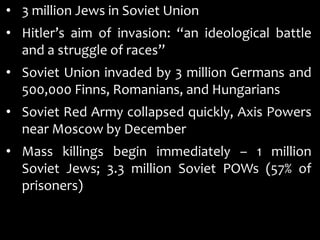 By Spring 1943, 2.7 out of 3.3 million Polish Jews were dead.Jews from the Lodz ghetto board trains for the death camp at Chelmno.