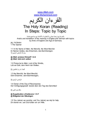 The Holy Koran (reading) in English and German in steps topic by topic