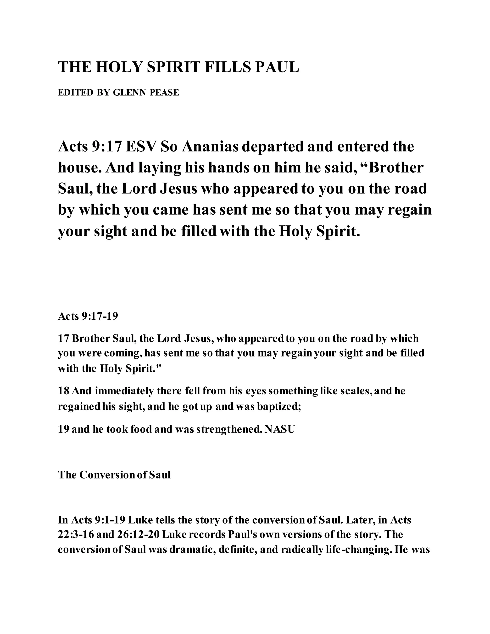 The holy spirit fills paul | PDF