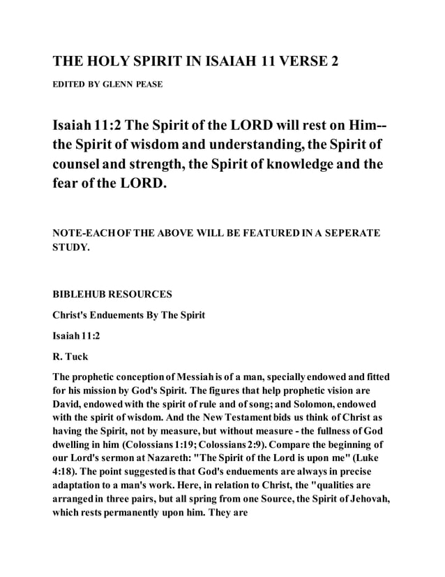 The holy spirit in isaiah 11 verse 2 | PDF