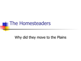 The Homesteaders Why did they move to the Plains 