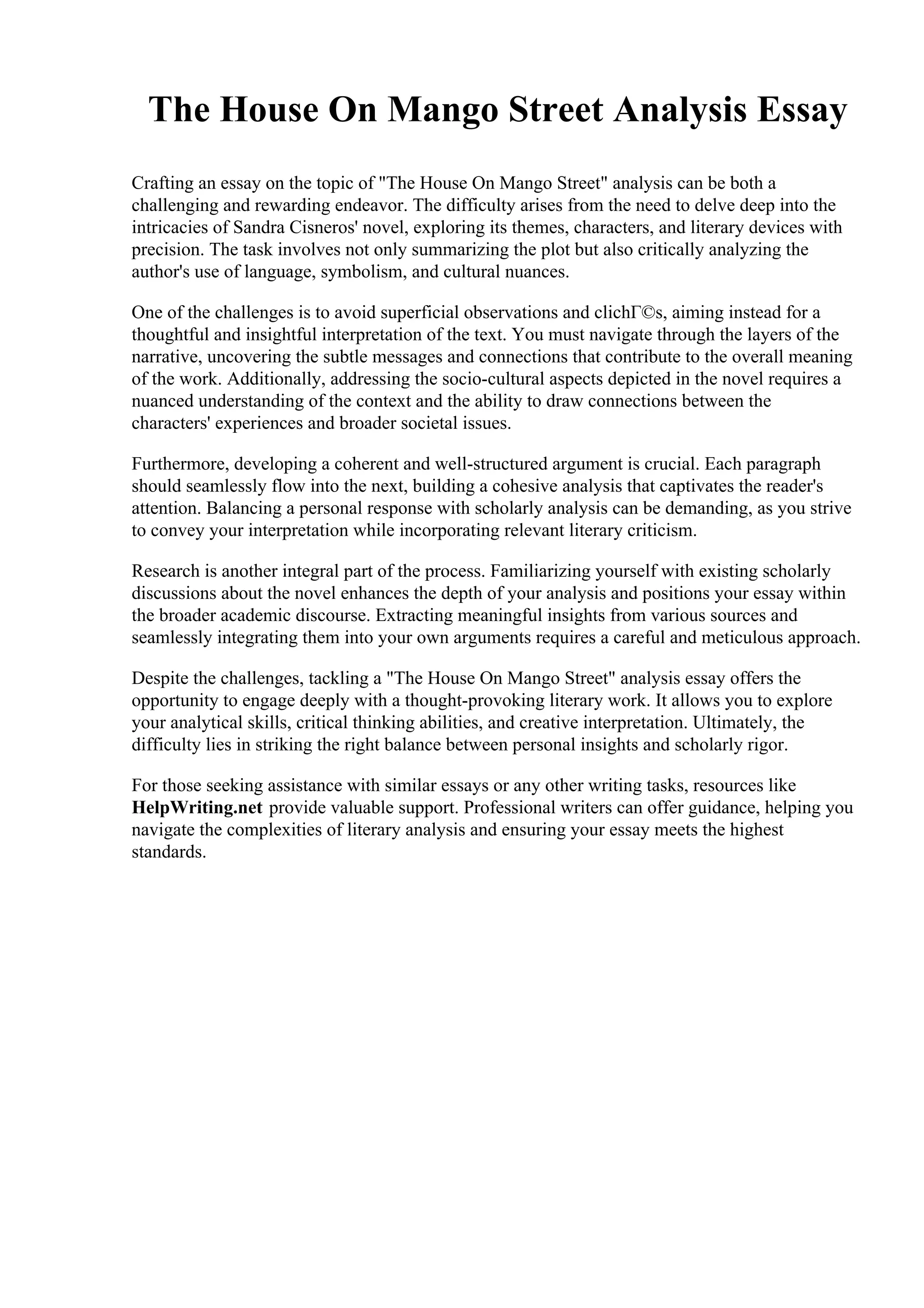 The House On Mango Street Analysis Essay.pdf