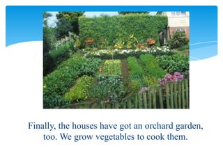 Finally, the houses have got an orchard garden,
too. We grow vegetables to cook them.
 