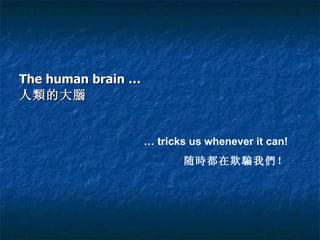 The human brain …
人類的大腦


                    … tricks us whenever it can!
                           随時都在欺騙我們！
 