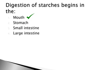 1. Mouth
2. Stomach
3. Small intestine
4. Large intestine
 