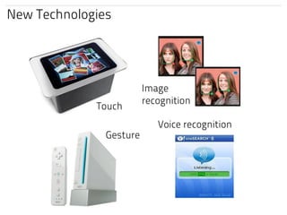 New Technologies




                         Image
                         recognition
             Touch
                            Voice recognition
               Gesture
 