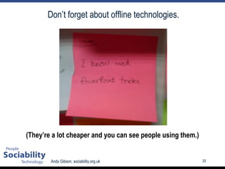 Don’t forget about offline technologies. (They’re a lot cheaper and you can see people using them.) 