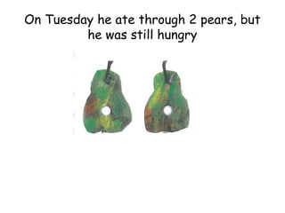 On Tuesday he ate through 2 pears, but
he was still hungry
 
