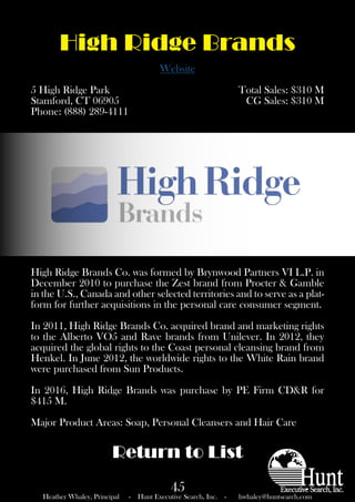 High Ridge Products The Hunt 100 - The Top Consumer Goods Companies - 2017 (Published List ...