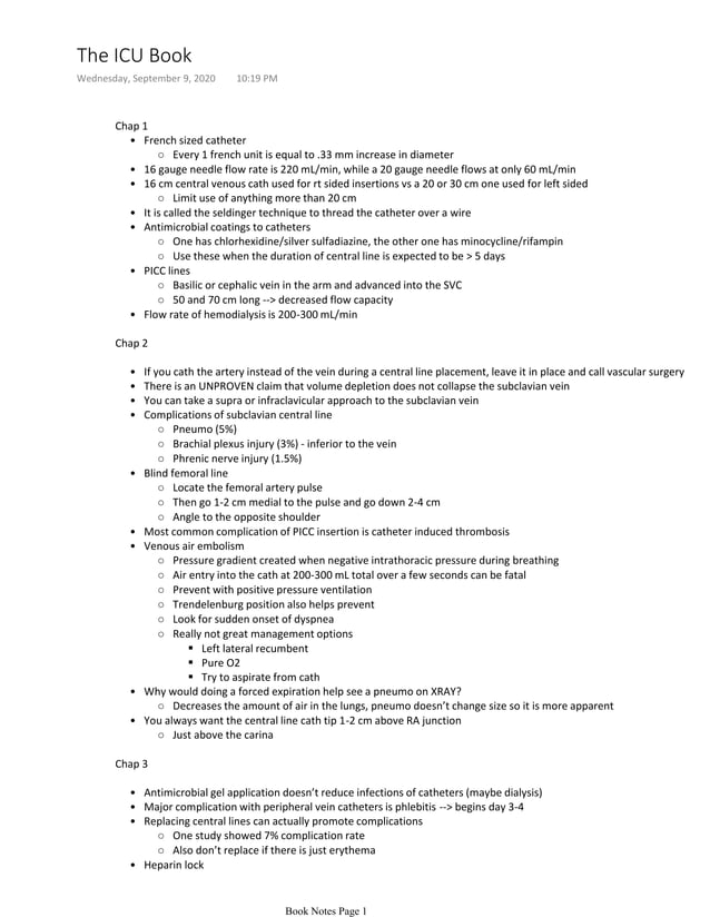 The ICU Book Notes Derived from Marino.. | PDF | First Aid | Injuries