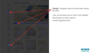 © 2007-2016 WiderFunnel Marketing Inc.
Tweet this: @chrisgoward #awesome
Clarity: Shoppers want to reﬁne their results
by color.
..but, inconsistent use of “color” and “palette”
plus long list of color options
creates cognitive load.
 