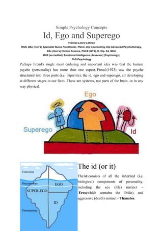 Id, Ego, Superego. By Theresa Lowry-Lehnen. Lecturer of Psychology