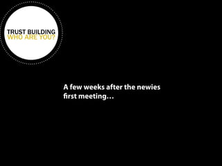 TRUST BUILDING WHO ARE YOU? 
A few weeks after the newies 
first meeting… 
 