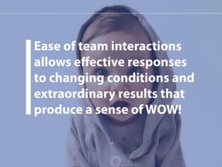 Ease of team interactions 
allows effective responses 
to changing conditions and 
extraordinary results that 
produce a sense of WOW! 
 