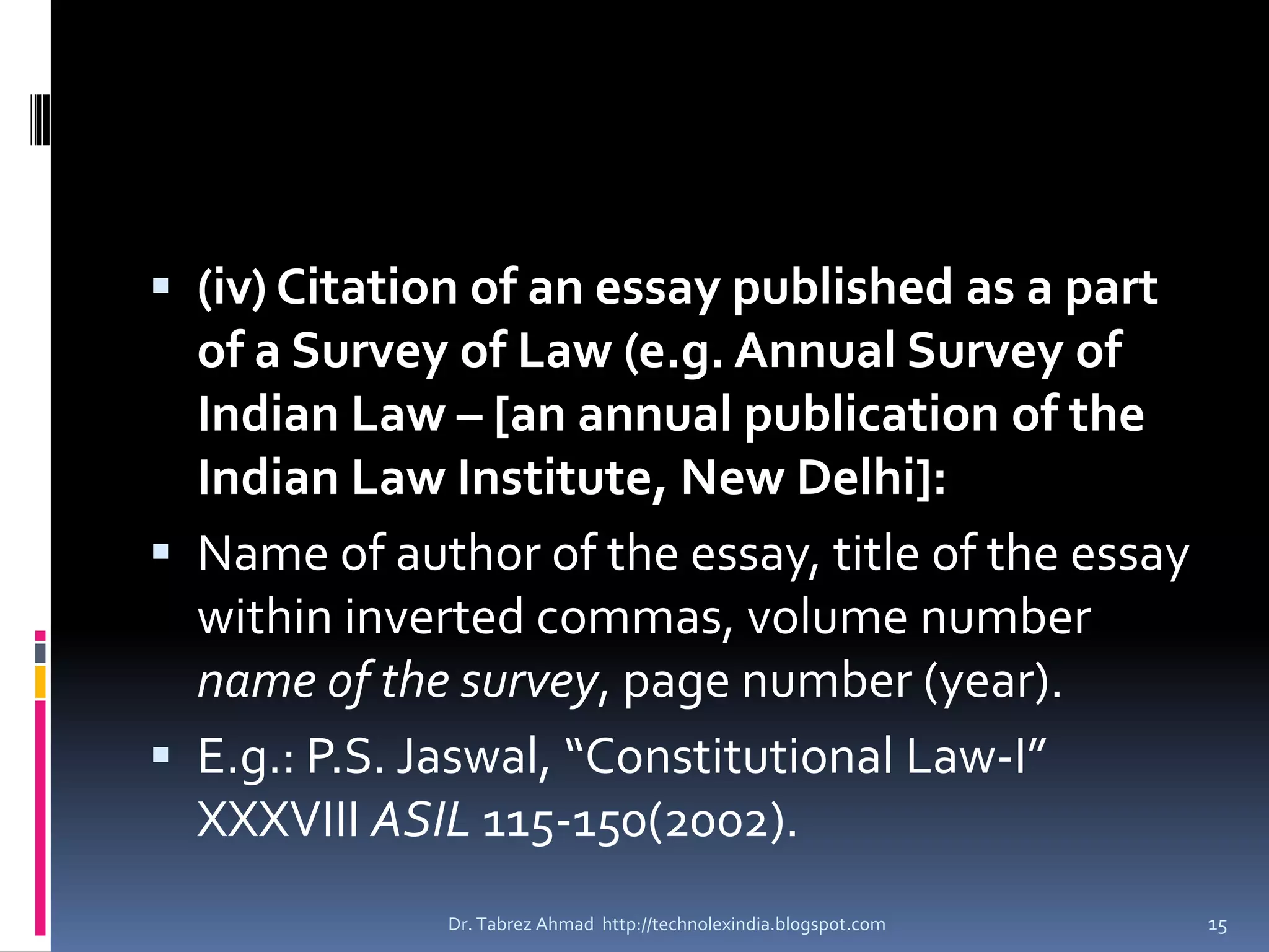 The Indian Law Institute (ILI) Method of Citation | PPTX