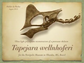 Tapejara wellnhoferi
for the Peirópolis Museum in Uberaba,MG,Brazil
Ultra-light polystyrene reconstruction of a pterosaur skeleton
Helder da Rocha
August 2013
 