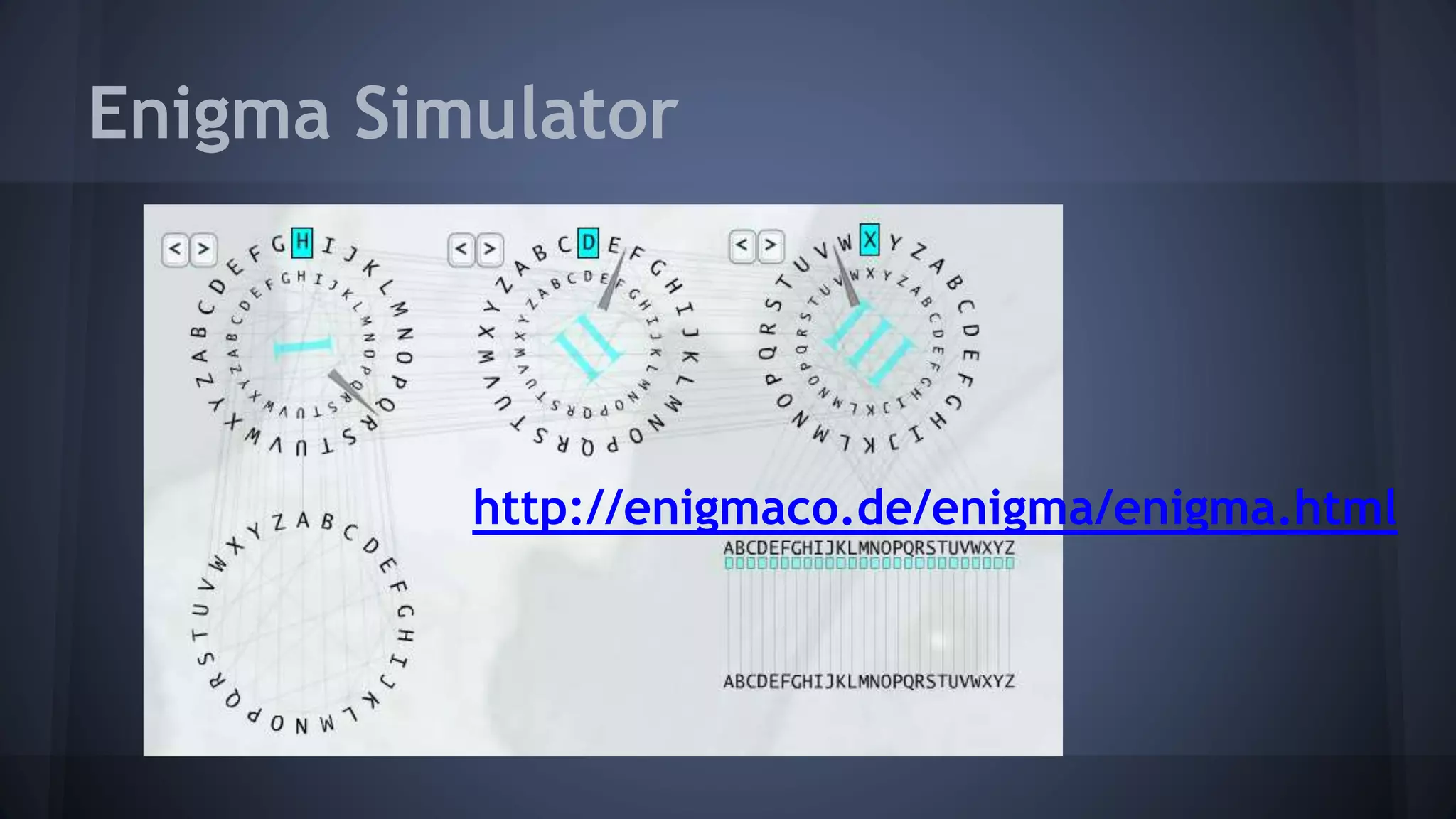 Enigma Simulator
http://enigmaco.de/enigma/enigma.html
 