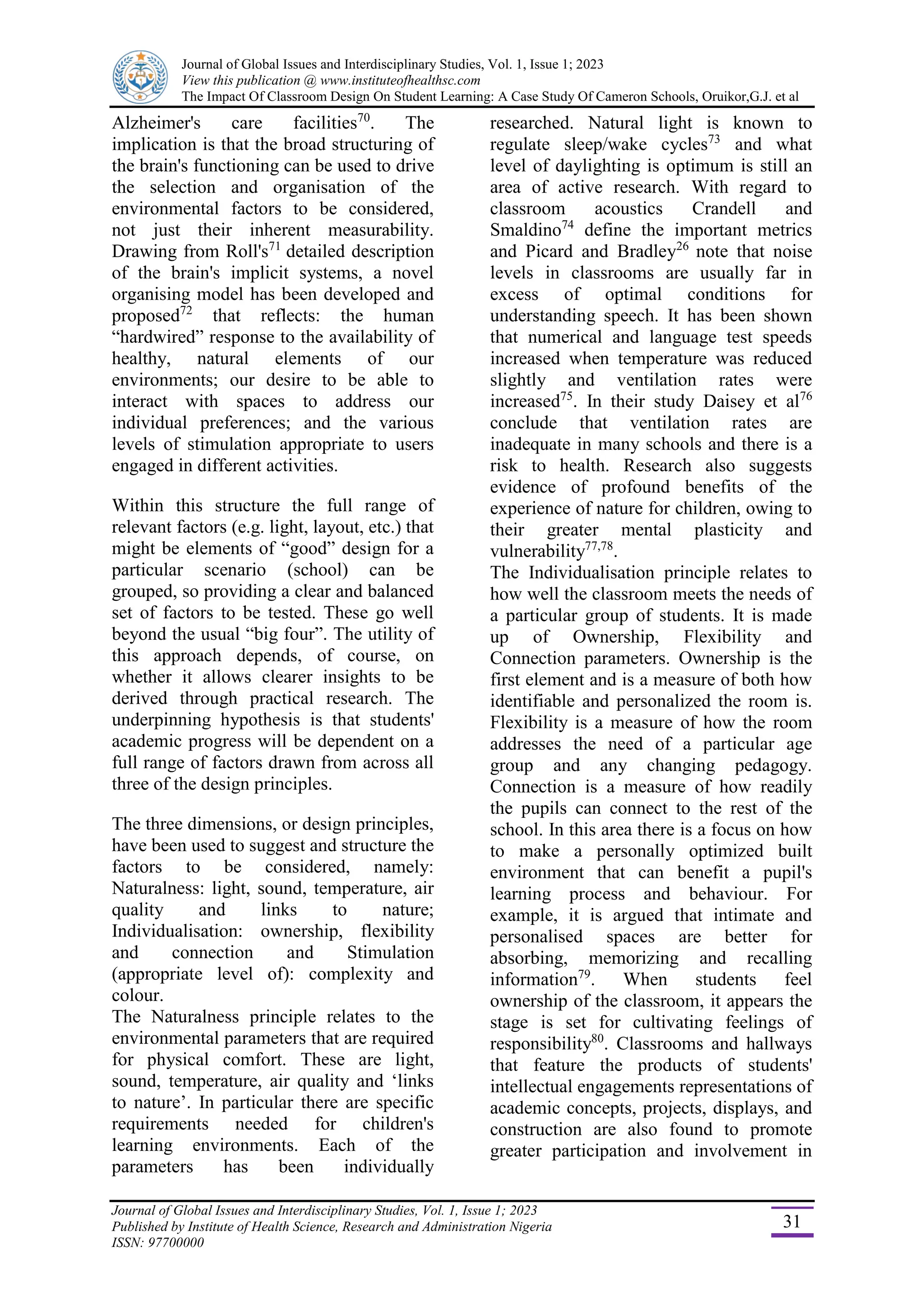 THE IMPACT OF CLASSROOM DESIGN LEARNING: A CASE STUDY OF CAMEROON ...