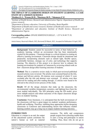 THE IMPACT OF CLASSROOM DESIGN LEARNING: A CASE STUDY OF CAMEROON ...