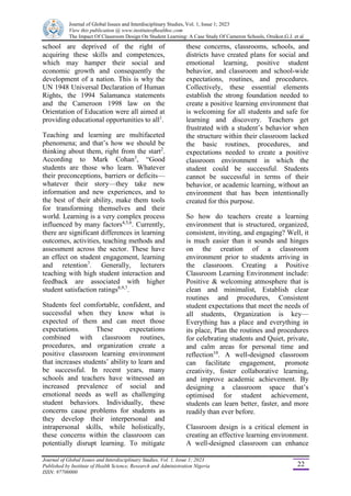 THE IMPACT OF CLASSROOM DESIGN LEARNING: A CASE STUDY OF CAMEROON ...