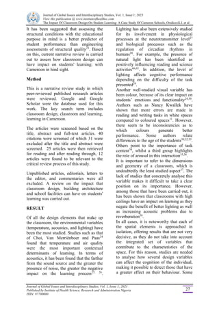 THE IMPACT OF CLASSROOM DESIGN LEARNING: A CASE STUDY OF CAMEROON ...
