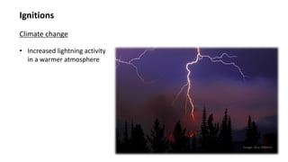 Ignitions
• Increased lightning activity
in a warmer atmosphere
Climate change
Image: Gov. Alberta
 