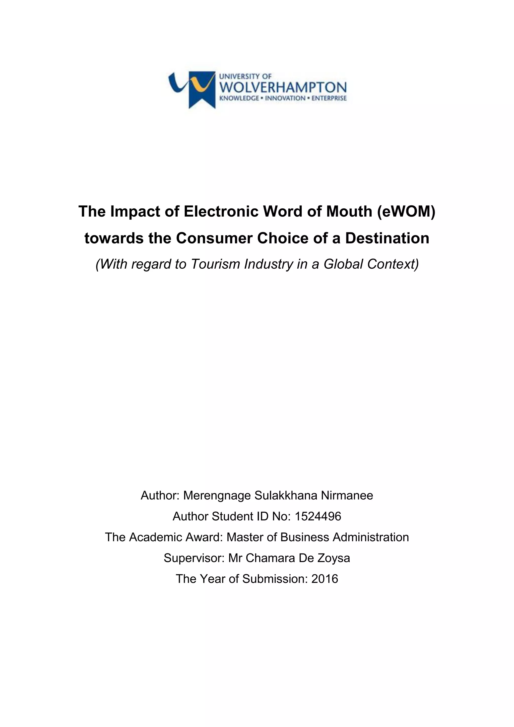 The impact of electronic word of mouth (e wom) towards the consumer ...