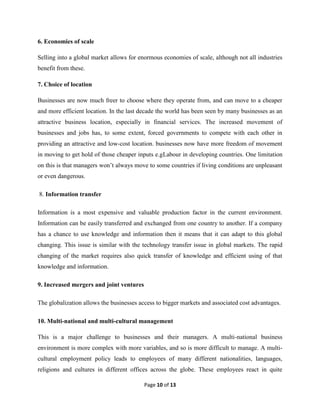 The impact of globalization on international business | DOCX