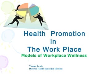 Health Promotion
in
The Work Place
Models of Workplace Wellness
Yvonne Lewis.
Director Health Education Division
 