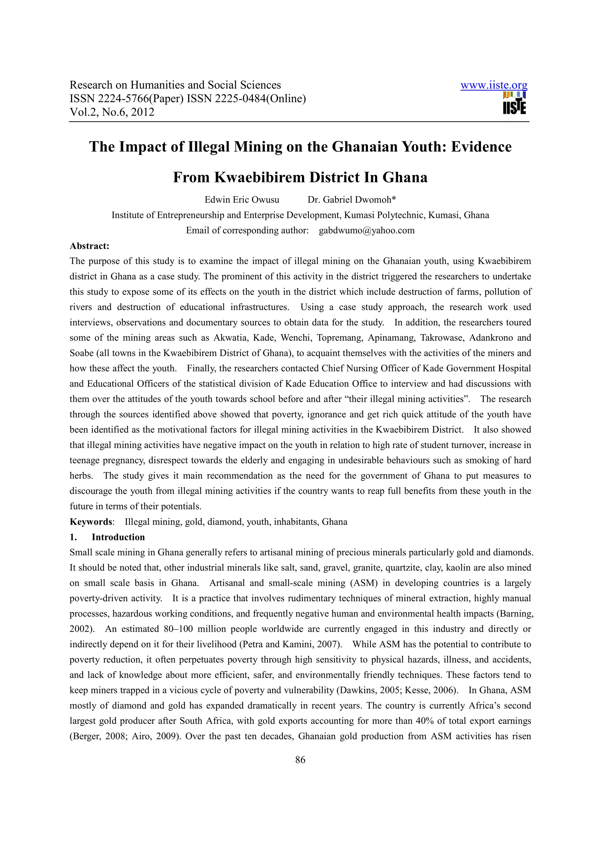 The impact of illegal mining on the ghanaian youth | PDF
