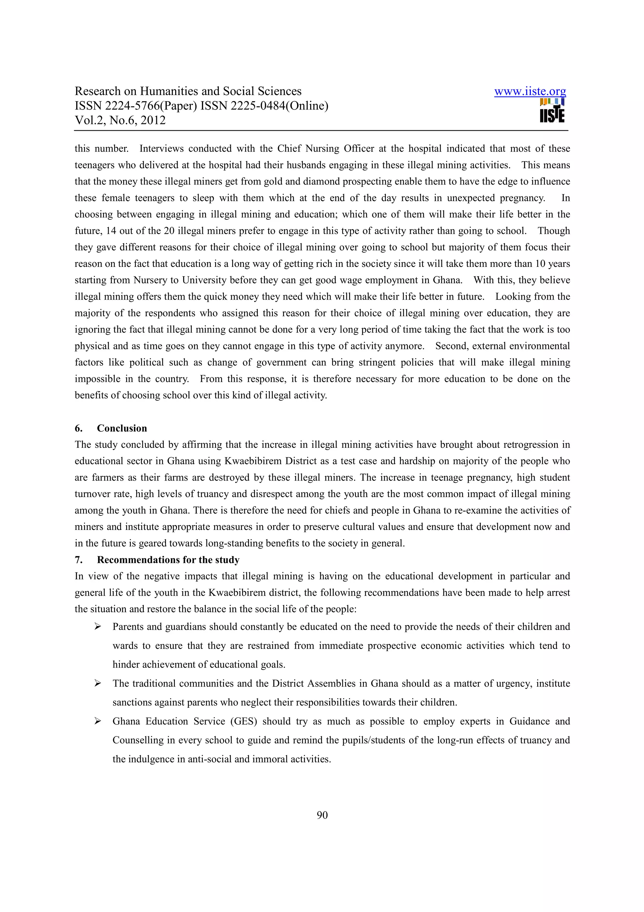 The impact of illegal mining on the ghanaian youth | PDF